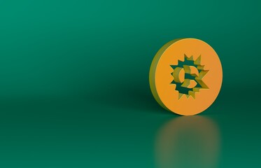 Orange Bomb explosion with shrapnel and fireball icon isolated on green background. Minimalism concept. 3D render illustration