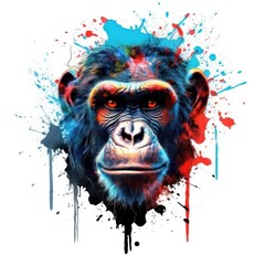 Colorful Monkey Head with Dark Bronze and Azure Neonpunk Style for Lith Print. Generative AI