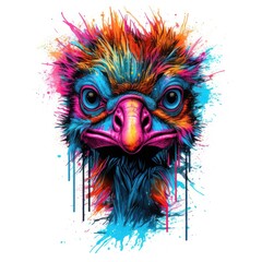 Colorful Ostrich Head in Dark Bronze and Azure Neonpunk Style for Posters and Web. Generative AI
