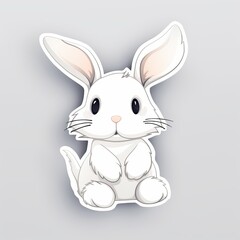 Obraz premium A cute cartoon rabbit sticker with a white background, exuding playful and cheerful vibes. The rabbit is depicted in a delightful and animated pose, Generative AI