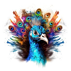 Colorful Peacock Head in Dark Bronze and Azure Neonpunk Style for Posters and Web. Generative AI