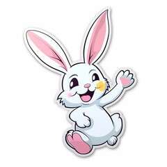 A cute cartoon rabbit sticker with a white background, exuding playful and cheerful vibes. The rabbit is depicted in a delightful and animated pose, Generative AI