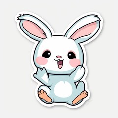 Obraz premium A cute cartoon rabbit sticker with a white background, exuding playful and cheerful vibes. The rabbit is depicted in a delightful and animated pose, Generative AI