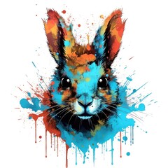 Colorful Squirrel Head in Dark Bronze and Azure Neonpunk Style Lith Print. Perfect for Posters and Invitations. Generative AI