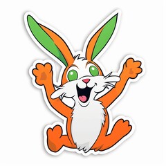 A cute cartoon rabbit sticker with a white background, exuding playful and cheerful vibes. The rabbit is depicted in a delightful and animated pose, Generative AI