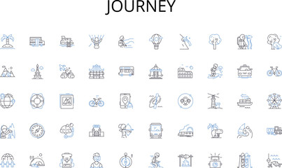 Journey line icons collection. Broadcast, Program, Channel, Transmission, Antenna, Receiver, Frequency vector and linear illustration. Signal,Station,Broadcaster outline signs set