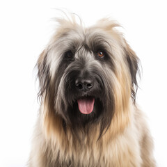 Naklejka na ściany i meble Nice shaggy dog breed Briard portrait close-up, isolated on white, unusual pet, ai generative