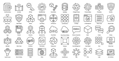 Microservices Thin Line Iconset Web Technology Job Outline Icon Bundle in Black