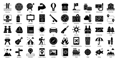 Adventure Hobbies Glyph Iconset Sport Hobby Glyph Icon Bundle in Black