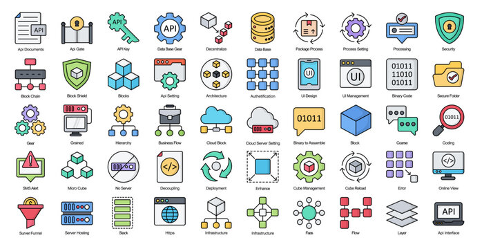 Microservices Color Line Iconset Web Technology Job Filled Outline Icon Bundle 
