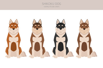Shikoku dog coat colors, different poses clipart