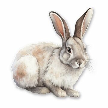 A realistic rabbit sticker, showcasing the beauty and grace of these gentle creatures. The rabbit is depicted in a natural pose, Generative AI
