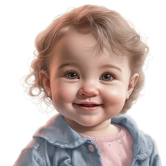 Naklejka premium Cute baby smiling girl face. Transparent isolated background. AI generated