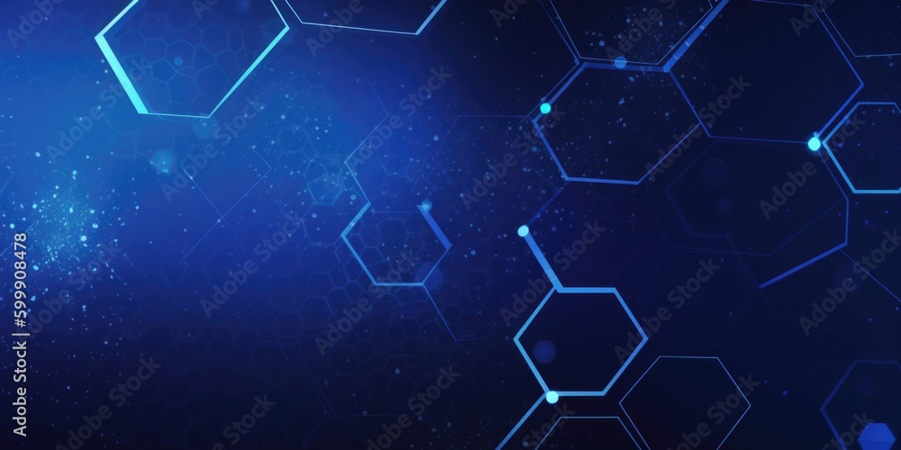 Poster blue hexagon technology abstract background. generative ai aig21.