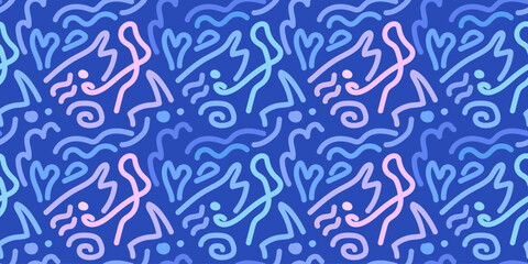 Seamless pattern with hand drawn cat. Cute vector background.