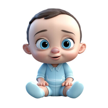 Cute cartoon style baby boy kid. Transparent isolated background. AI generated