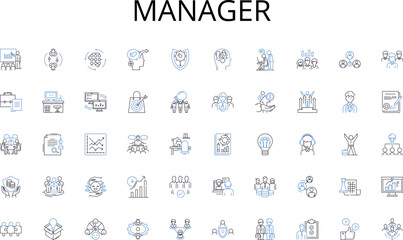 Manager line icons collection. Profit, Assets, Liability, Investment, Capital, Debt, Revenue vector and linear illustration. Interest,Tax,Budget outline signs set