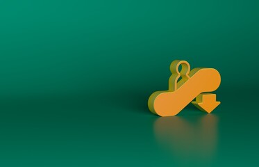 Orange Escalator down icon isolated on green background. Minimalism concept. 3D render illustration