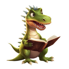 Fototapeta premium Cute Dino read book. Transparent isolated background. AI generated