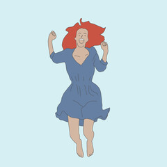 line art man woman jumping happy hand drawn vector illustration