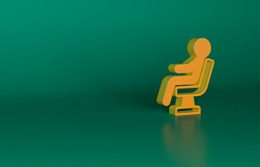 Orange Human waiting in airport terminal icon isolated on green background. Minimalism concept. 3D render illustration