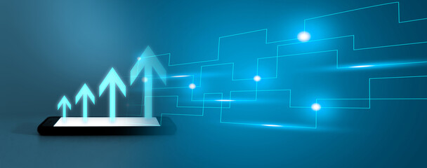 New high business look way to growth path to the target working with digital virtual graphics new modern smartphone and business strategy as graph concept