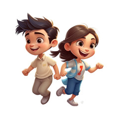 Cute kids girl and boy play. Transparent isolated background. AI generated