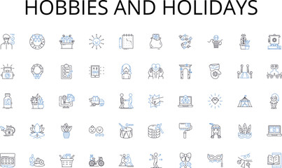 Hobbies and holidays line icons collection. Prioritization, Organization, Planning, Efficiency, Productivity, Focus, Deadlines vector and linear illustration. Multitasking,Schedule,Discipline outline