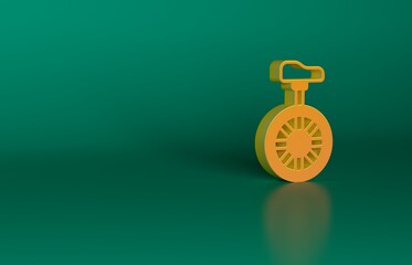 Orange Unicycle or one wheel bicycle icon isolated on green background. Monowheel bicycle. Minimalism concept. 3D render illustration © Kostiantyn