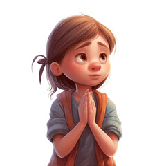Cute kids girl pray. Transparent isolated background. AI generated