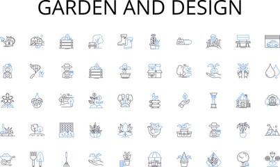 Garden and design line icons collection. Outdoor, Sports, Adventure, Fun, Relaxation, Entertainment, Hiking vector and linear illustration. Camping,Picnic,Boating outline signs set