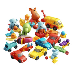 Cute kids toy set. Transparent isolated background. AI generated