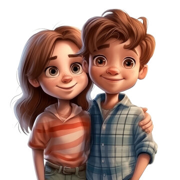 Cute kids girl and boy. Transparent isolated background. AI generated