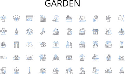 Garden line icons collection. Encryption, Firewall, Passwords, Cybersecurity, Phishing, Malware, Hacking vector and linear illustration. Authentication,Privacy,Vulnerability outline signs set