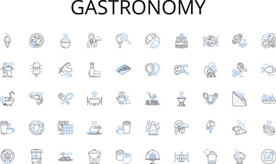 Gastronomy line icons collection. Smartph, Tablet, Laptop, Desktop, Camera, Smartwatch, Headset vector and linear illustration. Microph,Speaker,Charger outline signs set