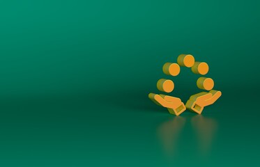 Orange Juggling ball icon isolated on green background. Minimalism concept. 3D render illustration