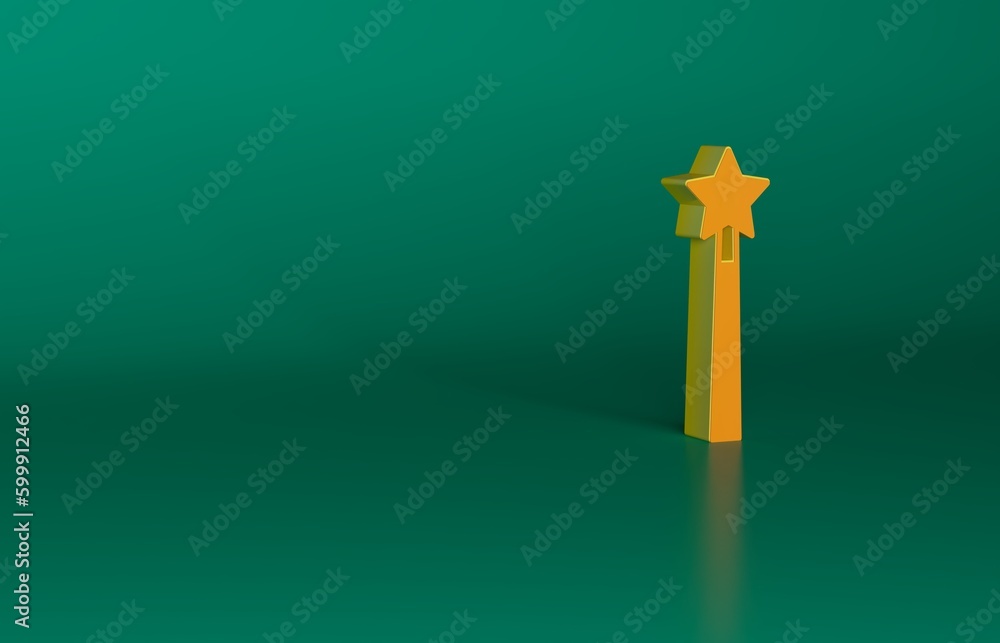 Poster orange magic wand icon isolated on green background. star shape magic accessory. magical power. mini