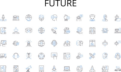 Future line icons collection. eLearning, Digitalization, Online, Distance, Remote, Internet-based, Interactive vector and linear illustration. Multimedia,Cyber,Web-based outline signs set