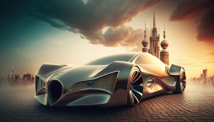 futuristic car in the city Generative AI
