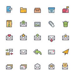 Icon set - email and letter full color outline stroke.