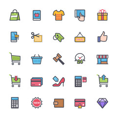 Icon set - shopping and commerce full color outline stroke