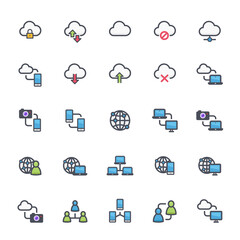 Icon set - network and connectivity full color outline stroke
