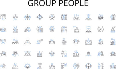 Group people line icons collection. Advertising, Branding, Campaign, Content, Conversion, Customer, Engagement vector and linear illustration. Influencer,Lead,Metrics outline signs set
