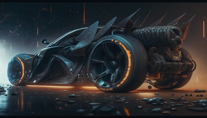 Car with futuristic design, sleek black bodywork with neon orange accents Generative AI