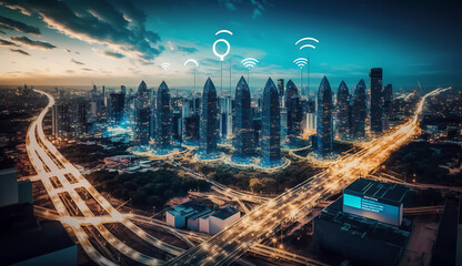 Internet 5G. 6G. Smart city. Banner. Generative AI - obrazy, fototapety, plakaty