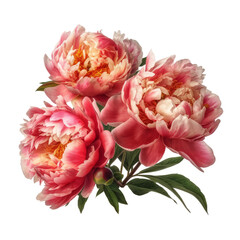Peonies flower, close-up. Transparent isolated background. AI generated