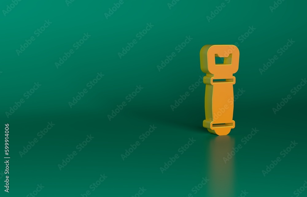 Sticker Orange Bottle opener icon isolated on green background. Minimalism concept. 3D render illustration