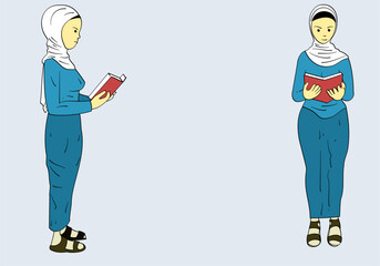 Muslim girl holding book. Flat  Illustration