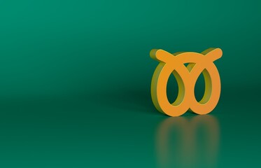 Orange Pretzel icon isolated on green background. German comfort food pastry. Oktoberfest festival. Minimalism concept. 3D render illustration