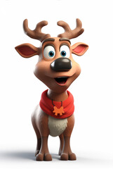 A Joyous 3D Graphic Displaying a Bright-Eyed Young Reindeer with Spirited Antlers, Ideal for Children's Content and Festive Projects.